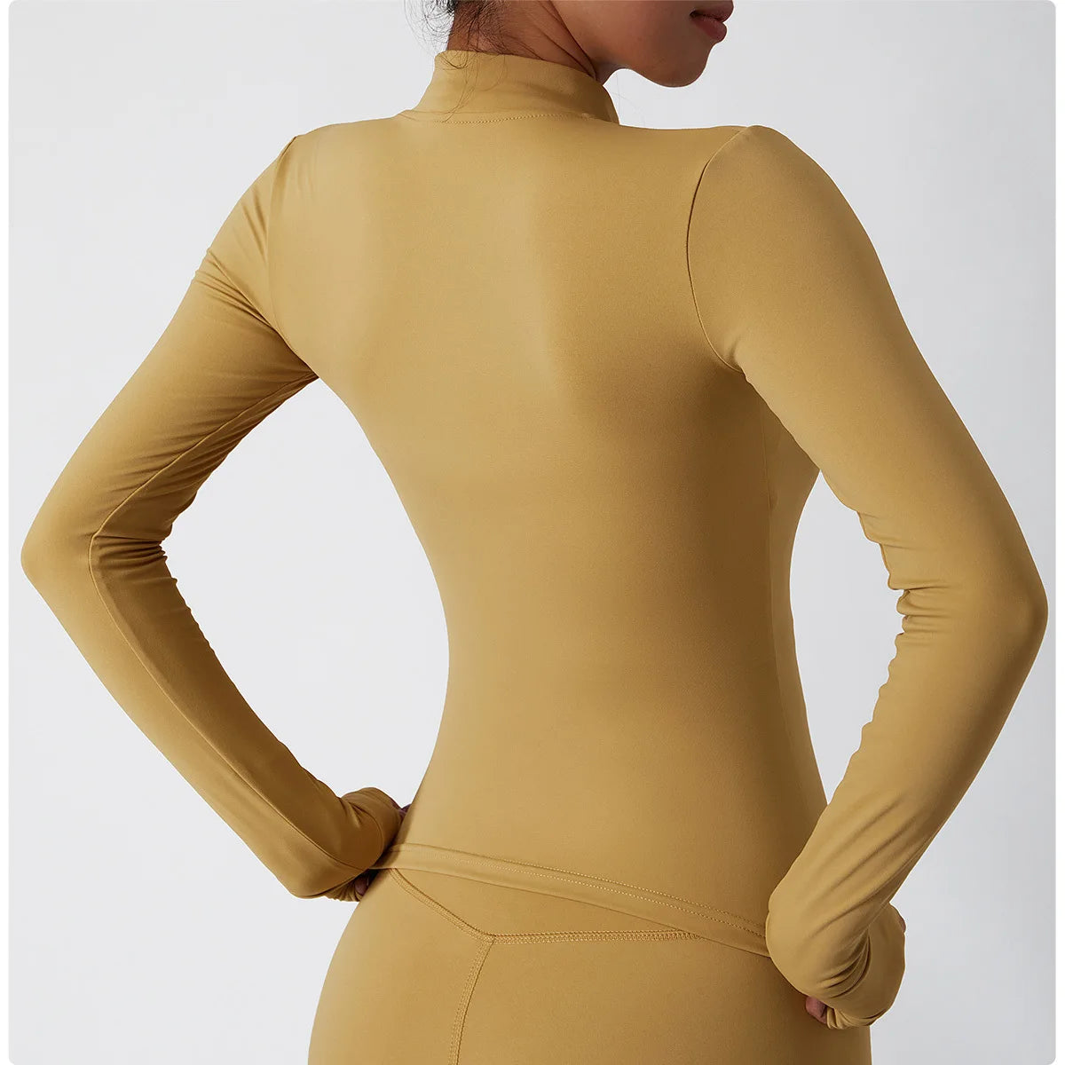 Women's Zip Long Sleeve Yoga Jacket – Slim Fit Gym Training Top