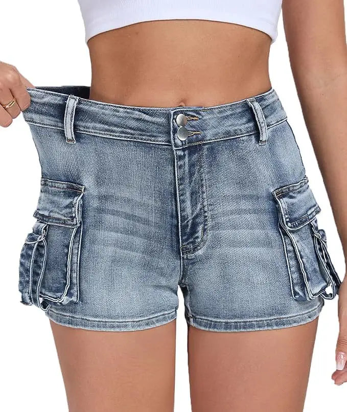 Women's Tight Cargo Denim Shorts