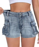 Women's Tight Cargo Denim Shorts