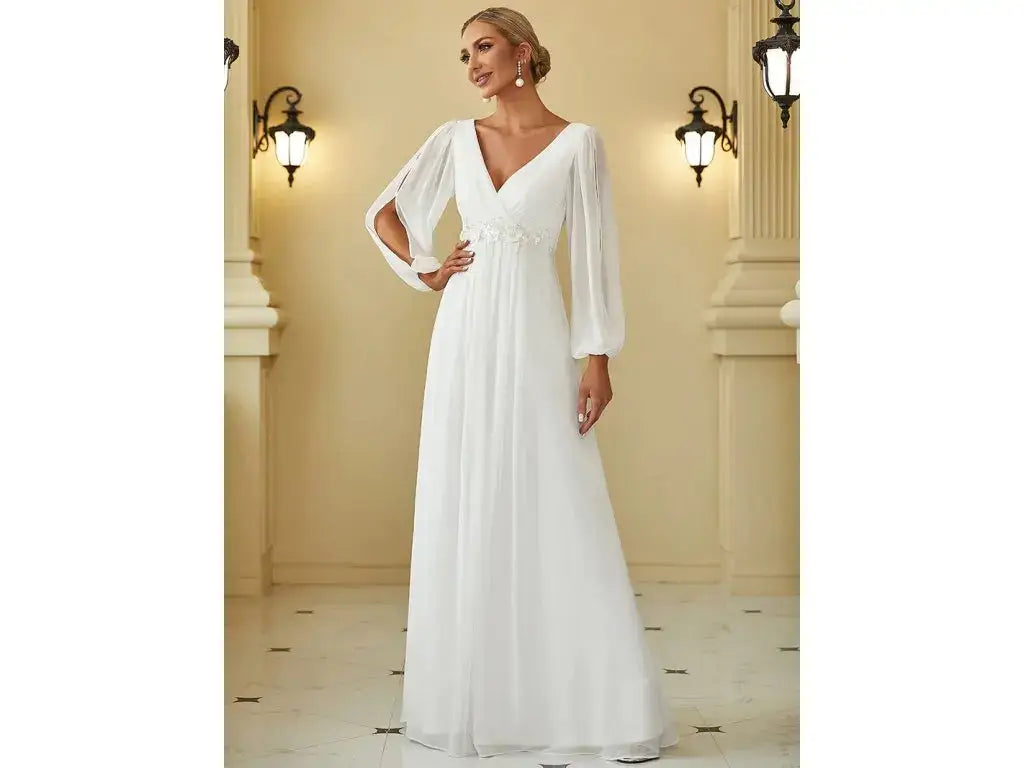 Women Elegant Evening Dress Long Sleeve A-Line Maxi