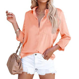 Women Long Sleeve Solid Patch Pocket Blouse