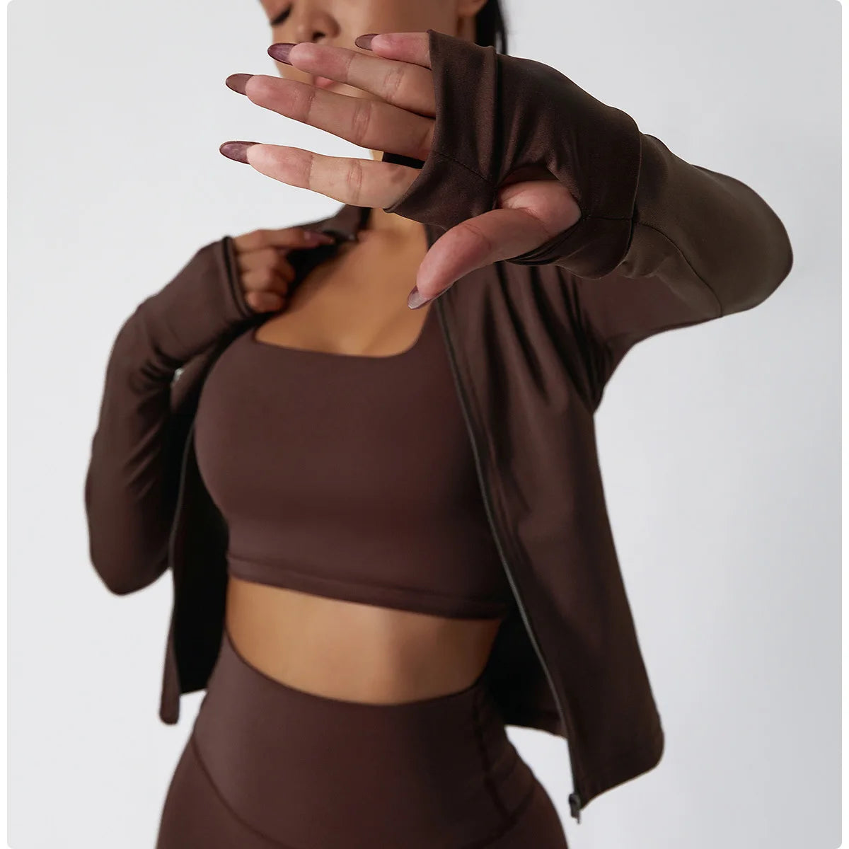 Women's Zip Long Sleeve Yoga Jacket – Slim Fit Gym Training Top