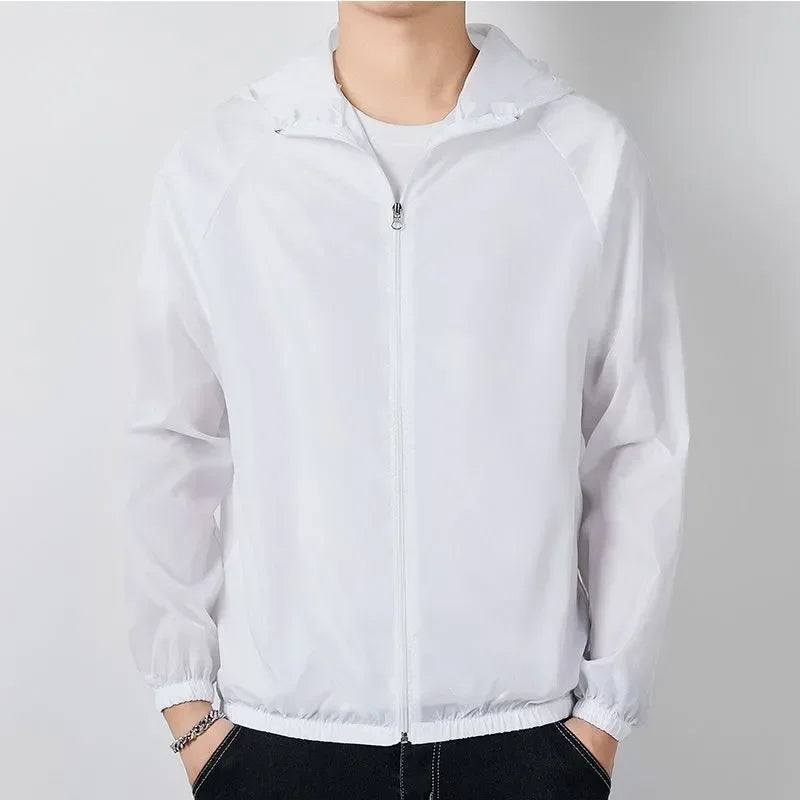 Men Solid Color Sunscreen Zipper Jacket