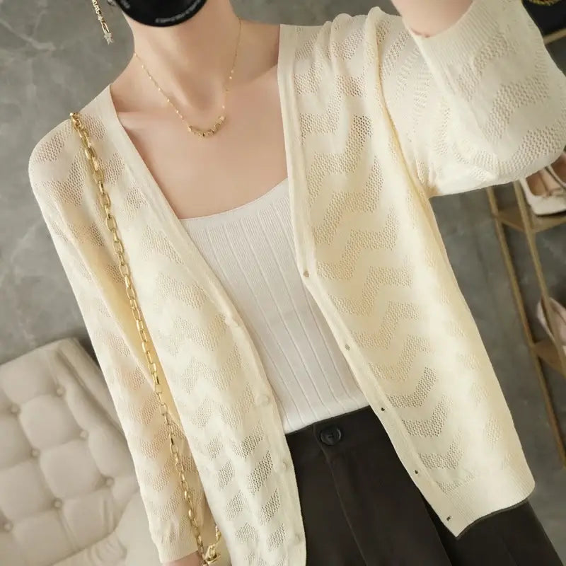 Women Knitted V-Neck Sun Protection Cardigan