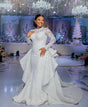 Stunning Aso Ebi mermaid wedding dress with detachable train, featuring sequins and lace, perfect for beach or boho weddings.