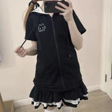 Black Cute Zipper Hoodie