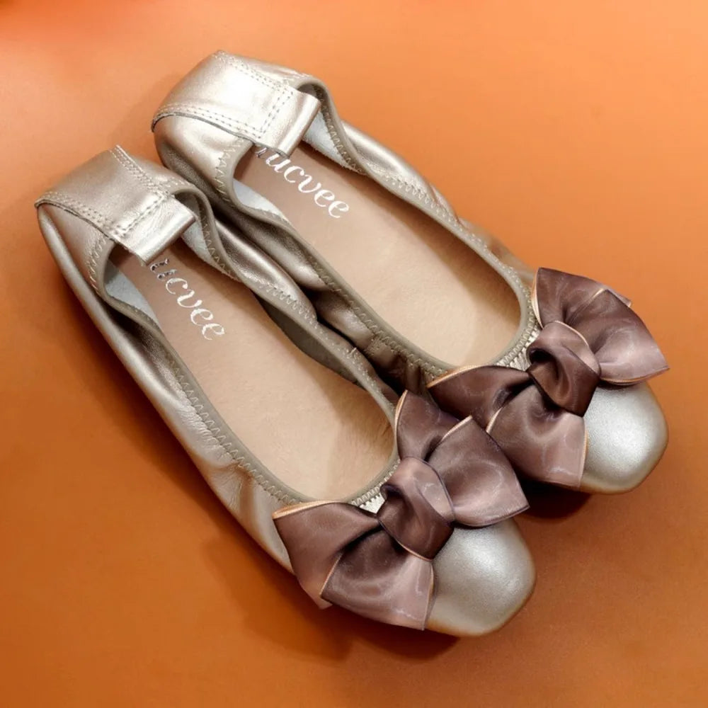 Women Leather Bowknot Slip-On Ballerina Flats