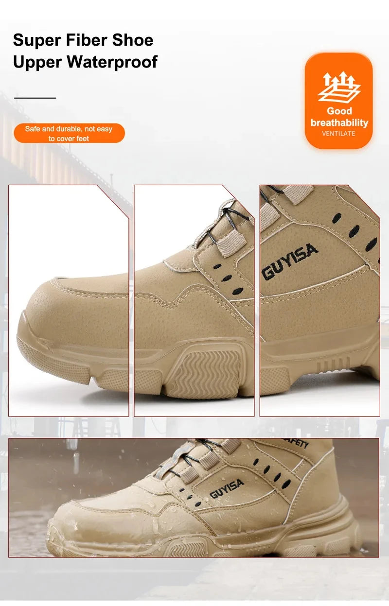 Men Rotating Button Steel Toe Safety Work Shoes