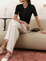 Women's Ribbed Short Sleeve Pullover