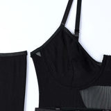 Women Mesh Splicing Suspender Jumpsuit