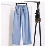 Women Ice Silk Wide Leg Jeans