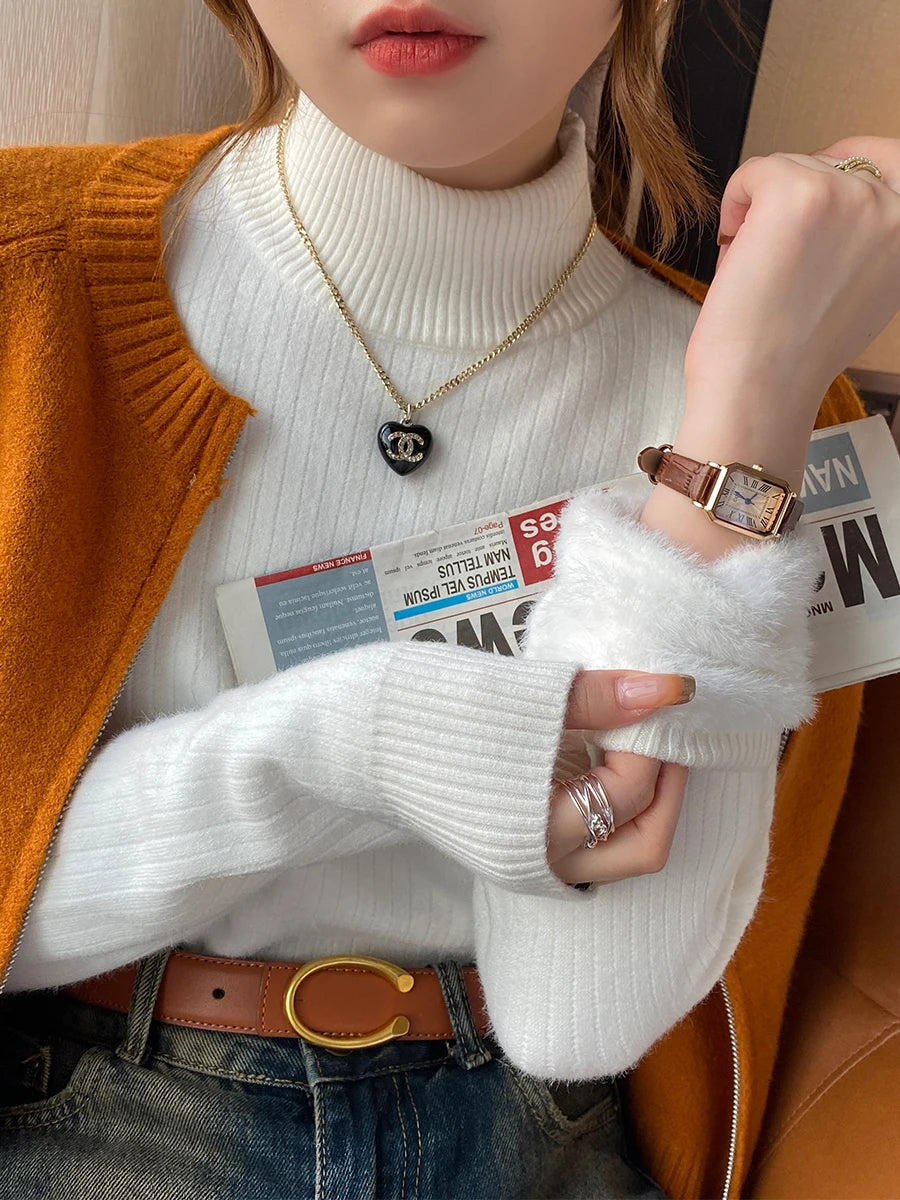 Women's Retro Red Turtleneck Sweater