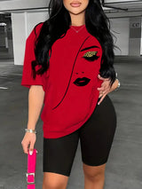 Women Plus Size T-Shirt Shorts Set