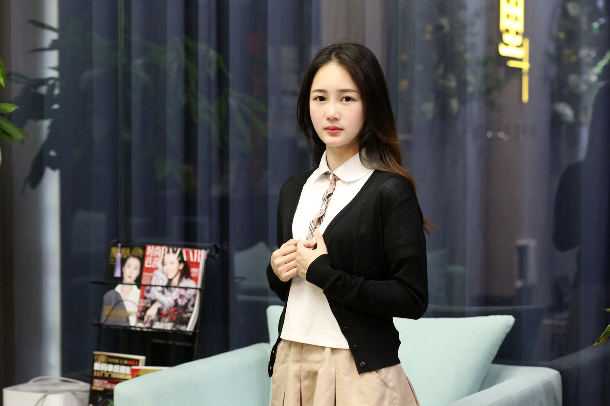 Korean V-Neck Cropped Cardigan Women's Sweater