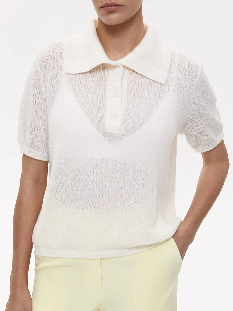 Women's Polo Collar Hollow Knit Sweater