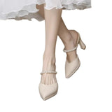 Women’s Slippers Beige Pointed Toe Heeled Slides