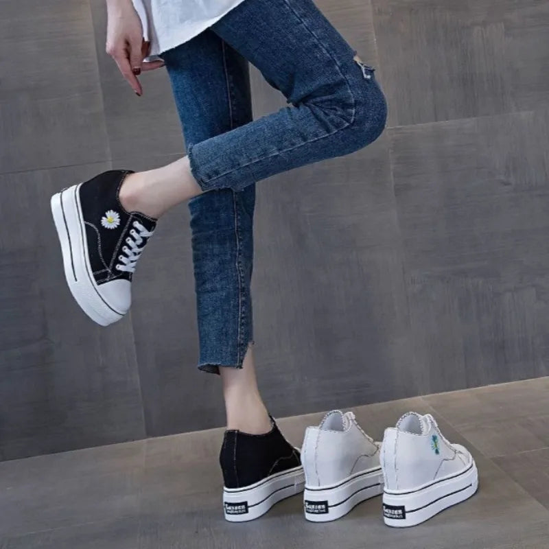 Women Canvas Shoes Black Platform Sneakers
