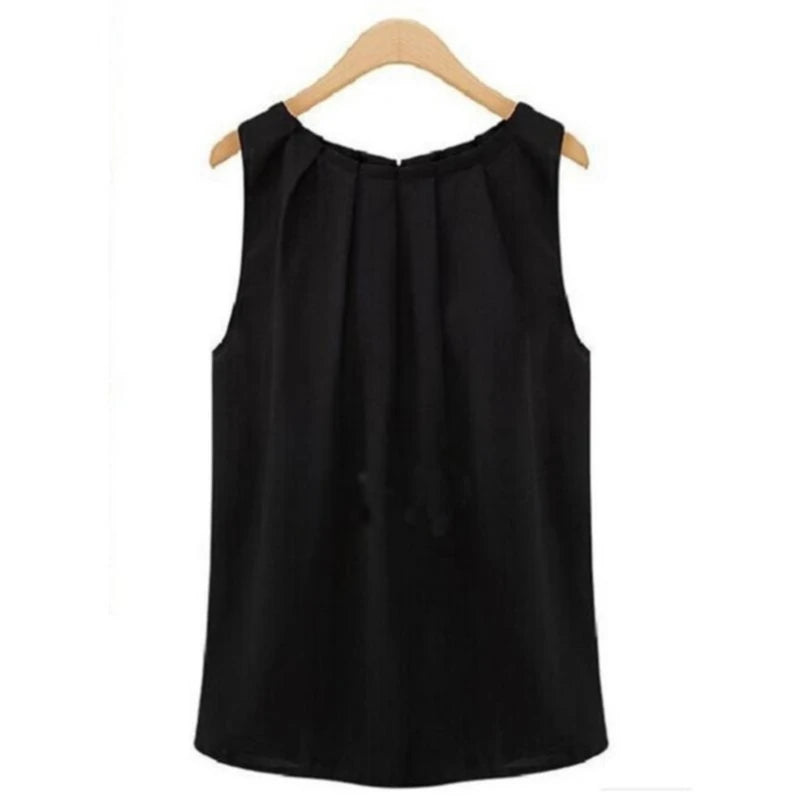 Women Chiffon Sleeveless Round Neck Blouse