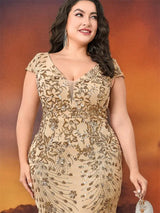 Women Plus Size Mermaid Sequin Formal Prom Dress