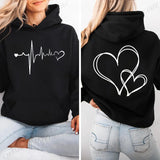 Women's Heartbeat Print Retro Hoodie