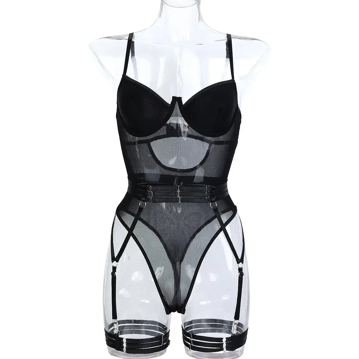 Women Mesh Splicing Suspender Jumpsuit