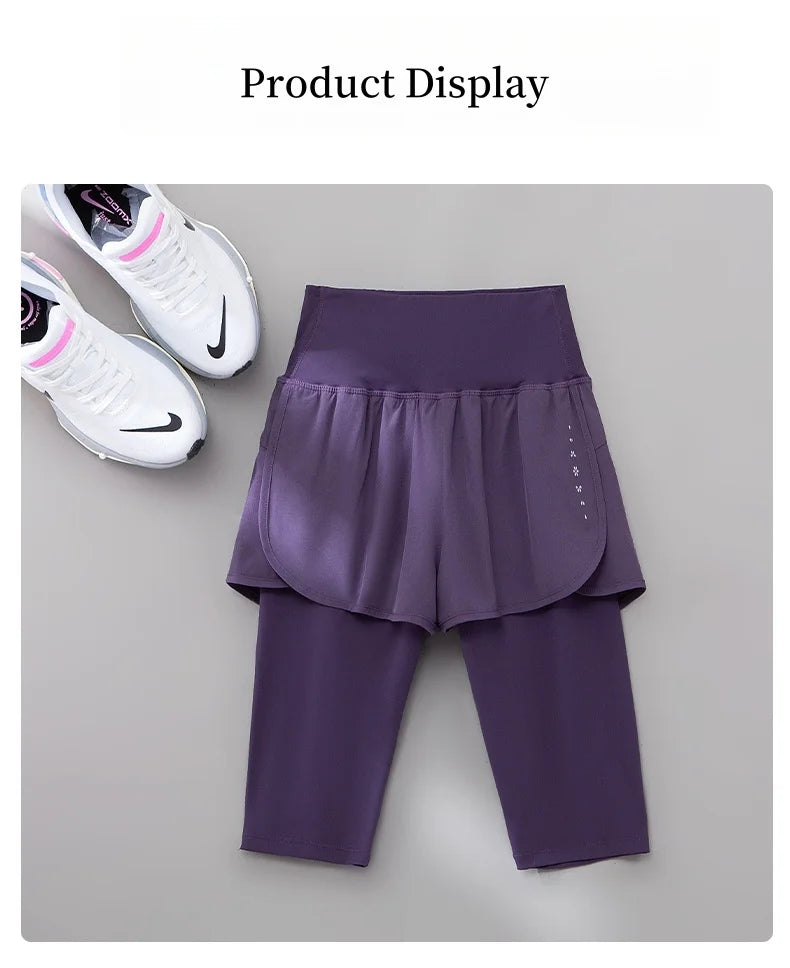 DRUR Knee-Length 2-in-1 Women's Yoga Shorts – High Waist Summer Gym Pants