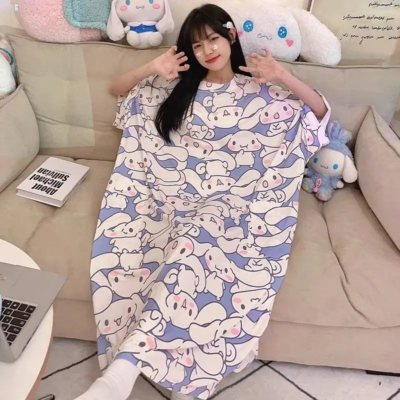 Women Cartoon Print Long Nightgown