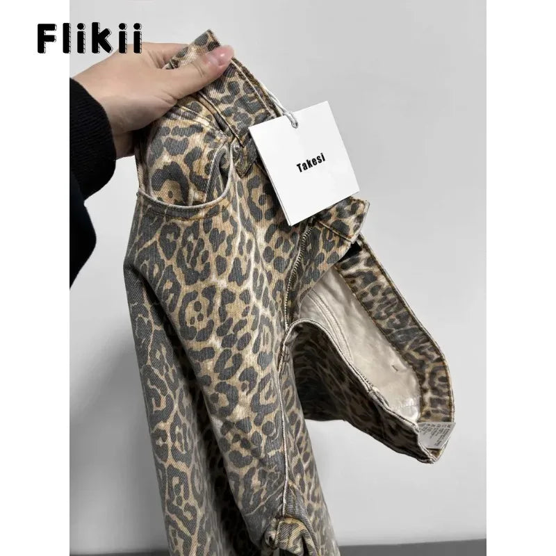 WildFur™ – Leopard Print High Waist Denim Trousers (Statement, Fierce & Urban)