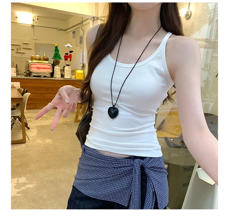 Basic Ribbed O-Neck Camisole Tank Top