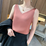 Korean Style V-Neck Solid Tank Top