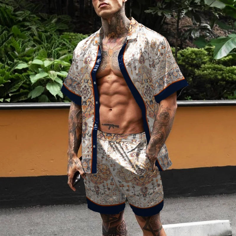 Men Hawaiian Floral Shorts Set