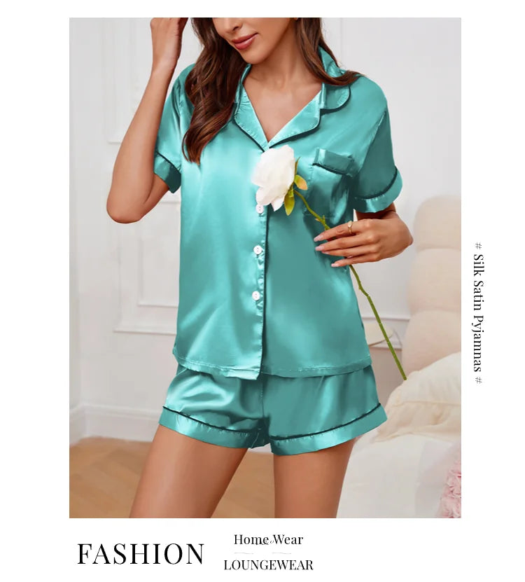 Women Satin Button Down Pajama Set