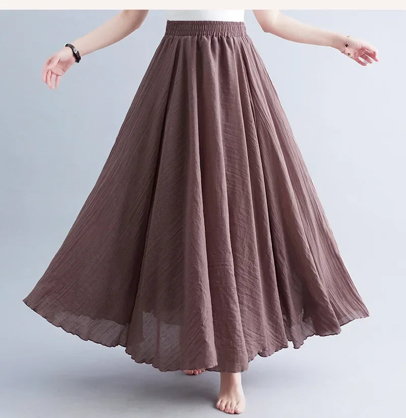 Women Cotton Linen Maxi Skirt