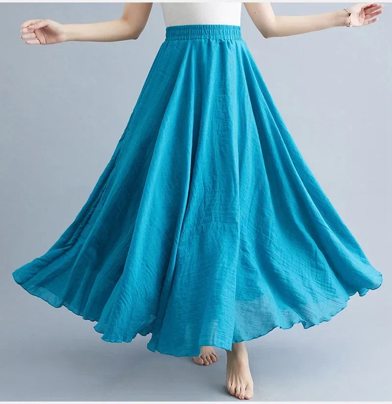 Women Cotton Linen Maxi Skirt