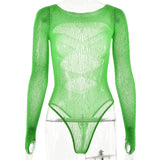 Women's Knitted Rhinestone Long Sleeve Bodysuit – Sexy Y2K Outfit