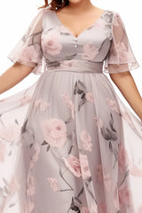 Women Floral Mesh Maxi Dress