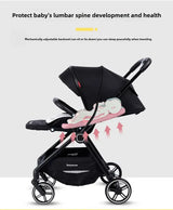 Highview baby stroller design featuring adjustable backrest for lumbar support and travel comfort.