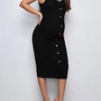 Solid color high stretch maternity dress, knee-length, button decoration, comfortable fit for expectant mothers.