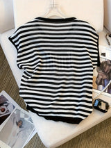 Women's Striped O-Neck Crop Sweater