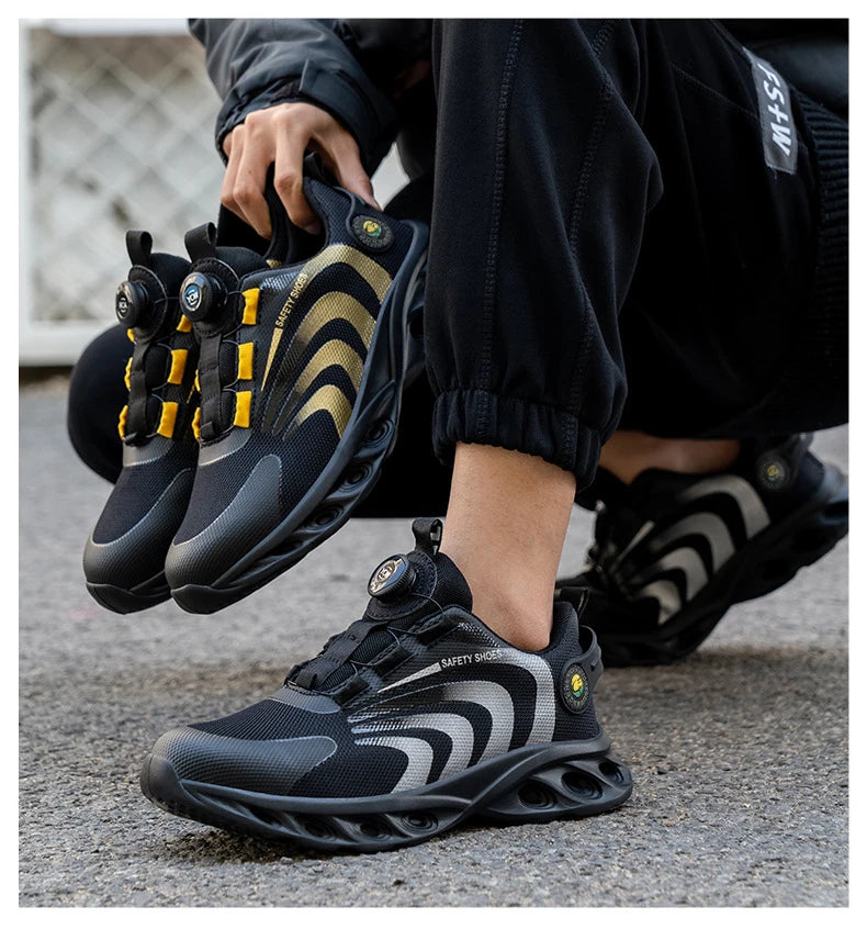 Men Lightweight Rotary Buckle Safety Shoes