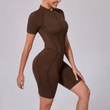 Women Sports Zipper Short Jumpsuit