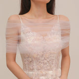 VG73 sheer wedding jacket, short see-through bolero, elegant bridal wrap with floral embroidery detail.