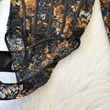 Women Square Neck Mesh Print Bodysuit