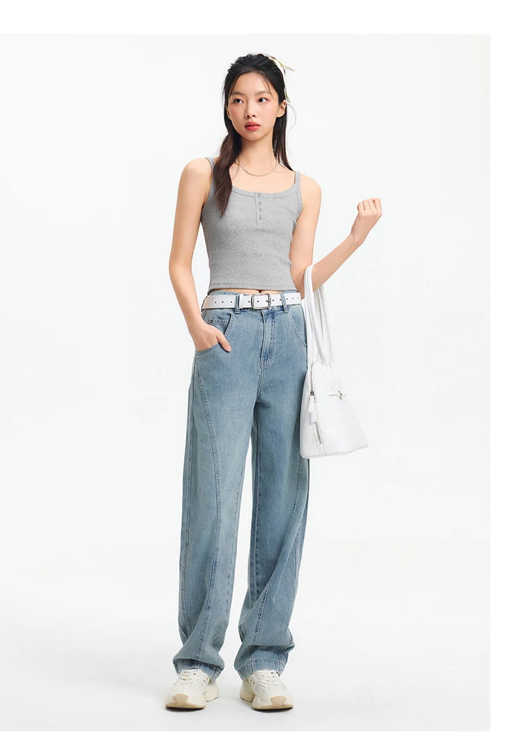 Women Curved Hem Loose Tapered Pants