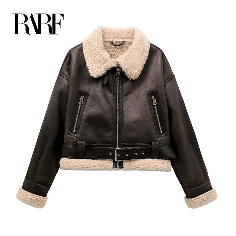 Vintage Faux Shearling Belted Winter Jacket
