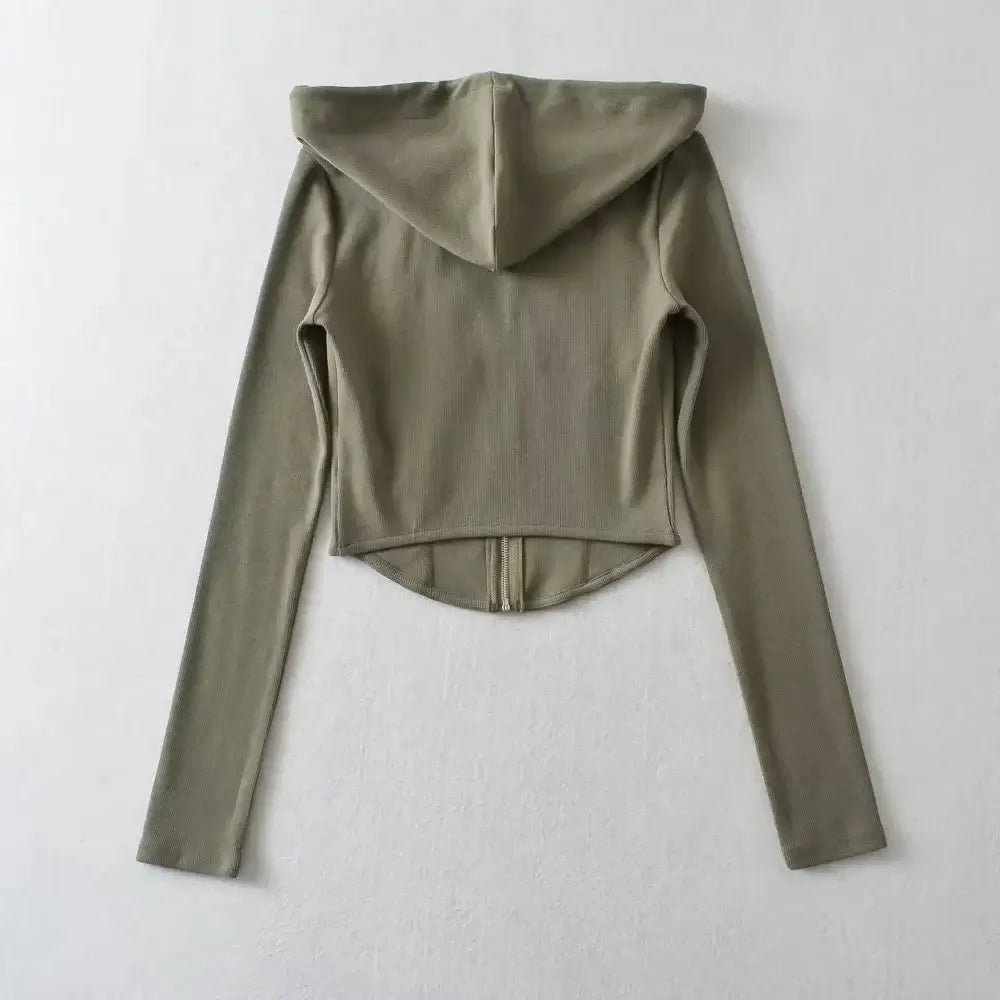 Women Cropped Zip Hoodie Y2K Corset Hem Sweatshirt