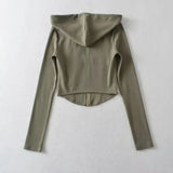 Women Cropped Zip Hoodie Y2K Corset Hem Sweatshirt