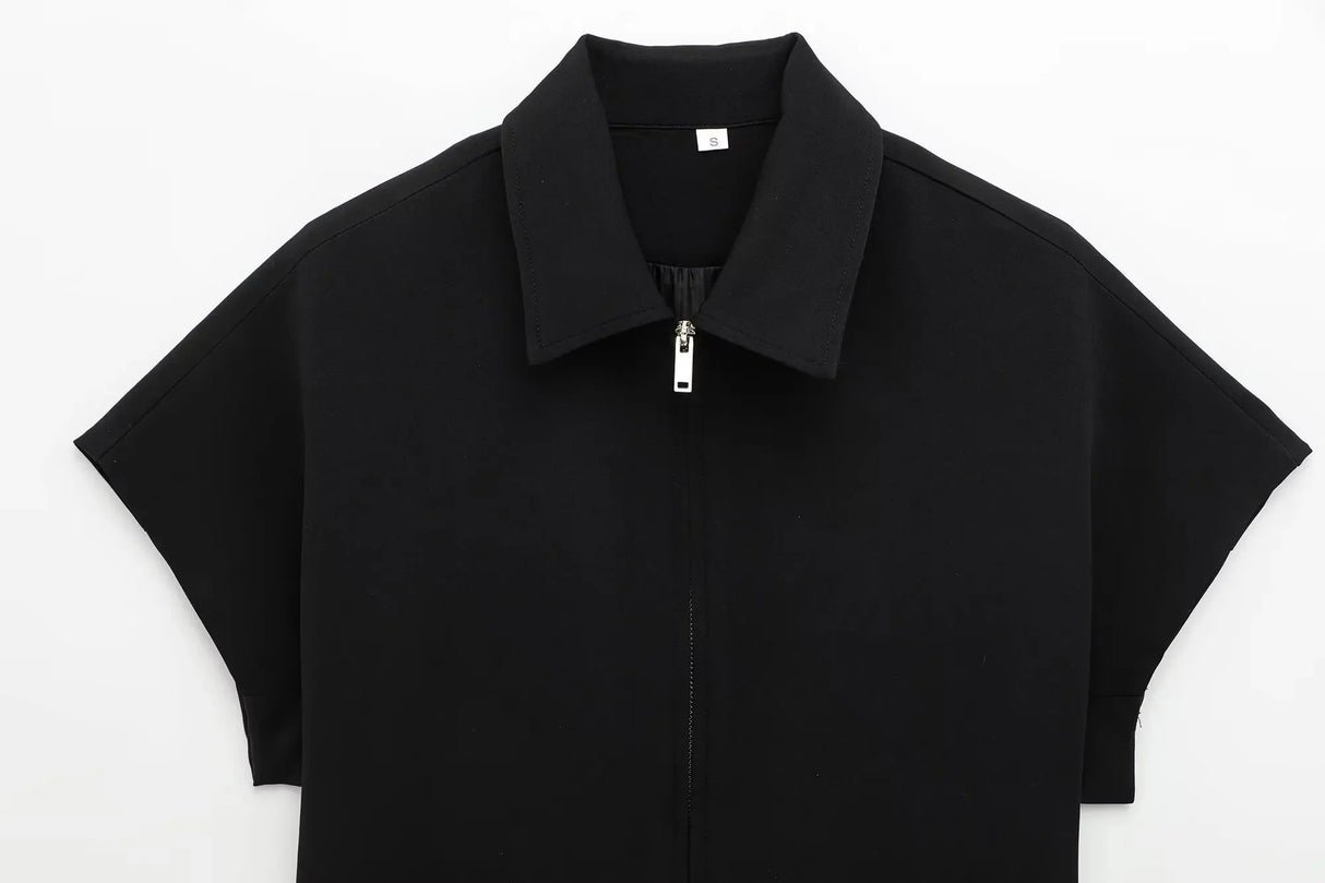 Lapel Zip Wide Leg Pant Set