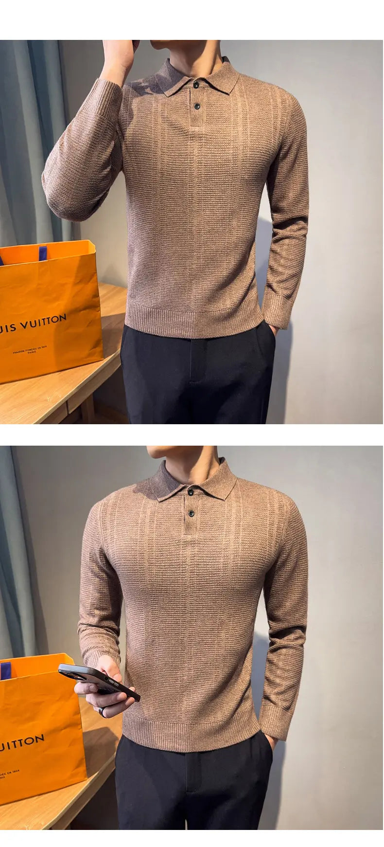 Men's Turn Down Collar Knit Sweater