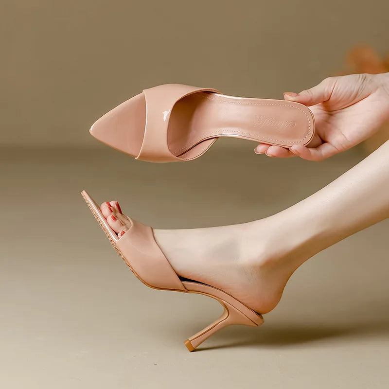 Slim Heel Pointed Toe Patent Slippers – 2025